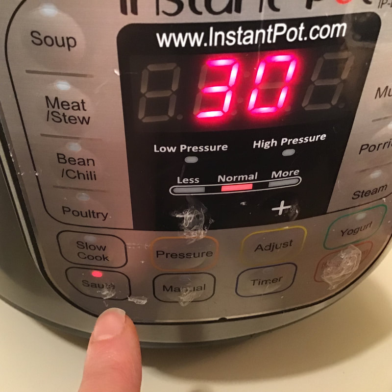 Press the SAUTE button to warm the Instant Pot insert--Spicy Black Bean Soup--Instant Pot recipe / Fat-Free, Gluten-Free, Vegan--https://beansriceeverythingnice.weebly.com