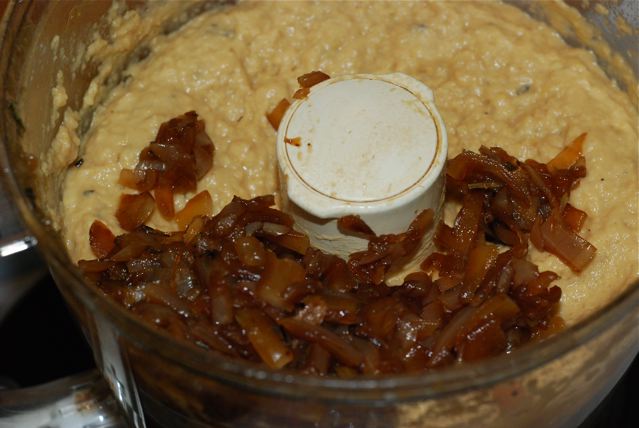 Diced Caramelixed Onions added to the food processor
