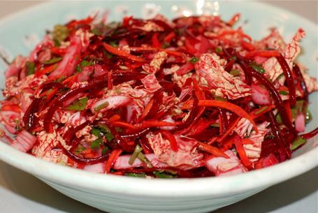 Beet and Napa Cabbage Slaw in  a serving bowl