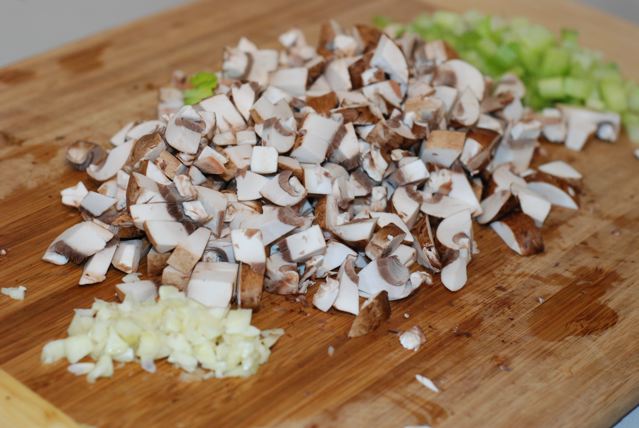 Finely diced mushrooms, celery, and minced garlic