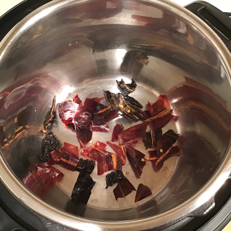 Dry toasting the chilis--Spicy Black Bean Soup--Instant Pot recipe / Fat-Free, Gluten-Free, Vegan--https://beansriceeverythingnice.weebly.com