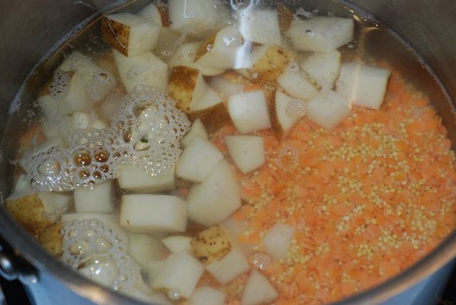 Millet, lentils, potato before cooking