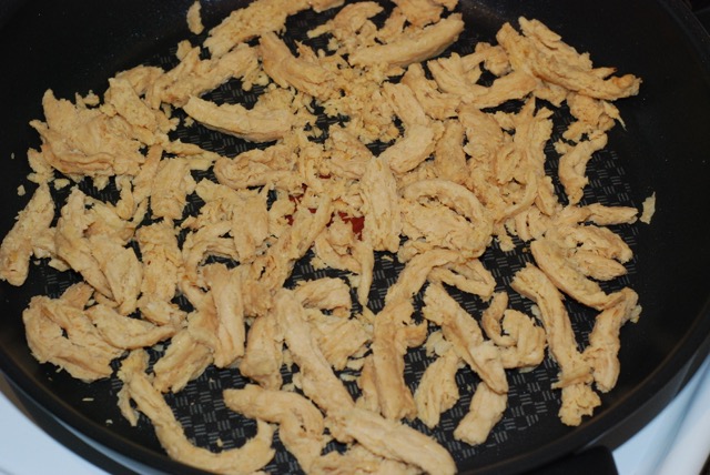 Brown the soy curls in the pan for 5 minutes