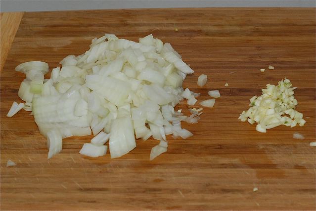 Diced onion and minced garlic