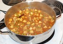 Finished Mushroom and Pea Masala with Tofu Paneer in the pot