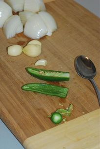 Chopped onion, garlic and serrano chili 