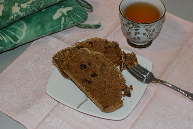 Slices of Sweet Potato Quick Bread on plate served with tea