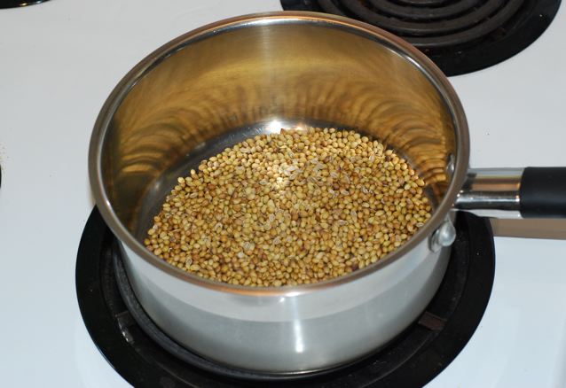 Toasting coriander seeds for Garam Masala