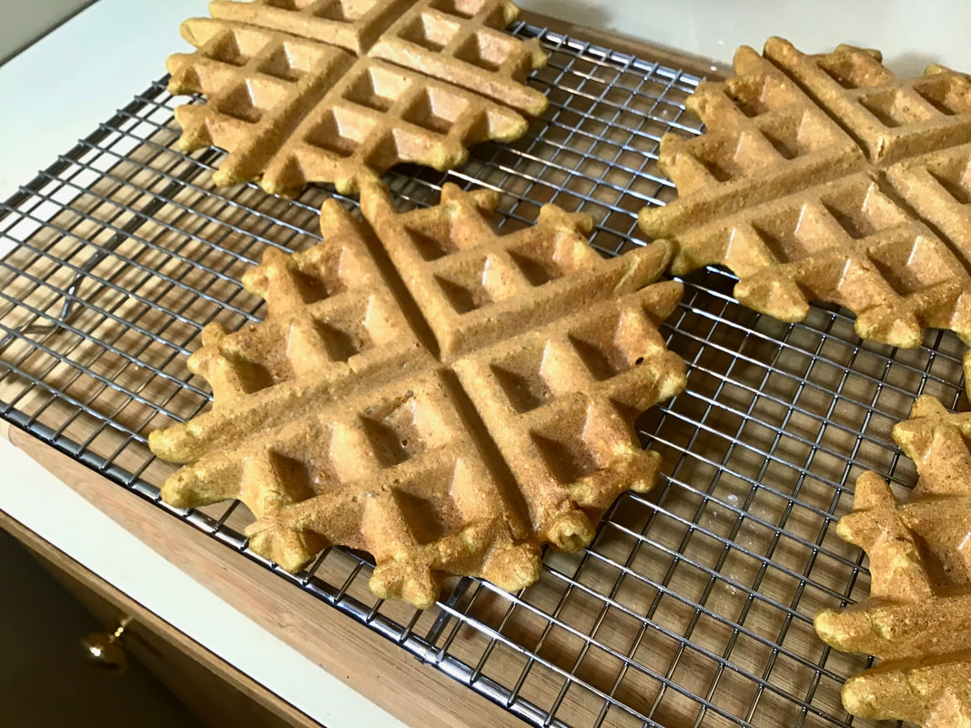 For extra crispness, set the finished waffles on a metal cooling rack in a pre-heated oven for 5 minutes.. Delightfully Crispy Pumpkin Cornmeal Waffles/Fat-Free, Gluten-Free, Vegan--beansriceeverythingnice.weebly.com