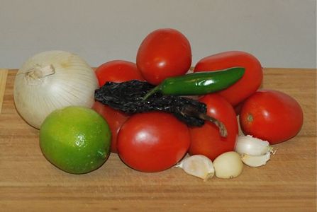 Ingredients for Smokey Roasted Tomato and Ancho Chili Salsa