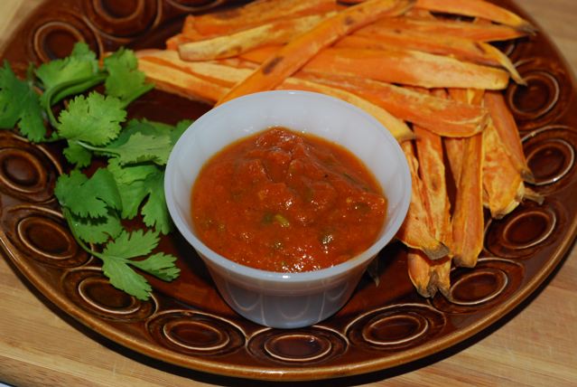 Lunch is served: Indian Spiced Tomato Sauce with baked yam fries