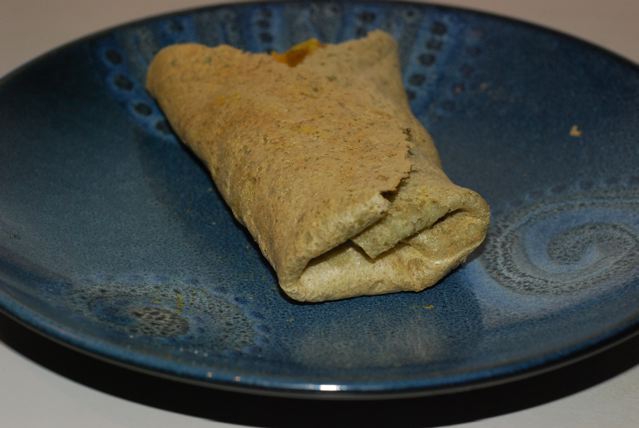 Mung Bean Crepes filled with Spiced Cabbage and peas with Potates