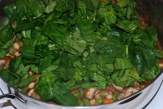 Stir in the chopped spinach--Gardener's Pie / Fat-Free, Gluten-Free, Vegan / beansriceeverythingnice.weebly.com