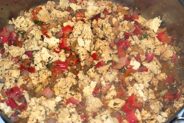 Add the tofu and simmer for 5 minutes--Tofu Bolognese / Gluten-Free, Oil-Free, Vegan