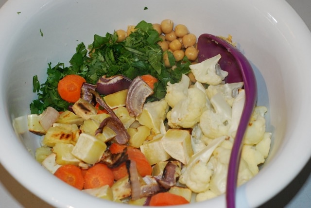 Combine vegetables in a mixing bowl