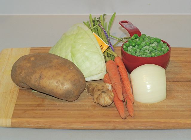 Ingredients for Spiced Cabbage and Peas with Potatoes