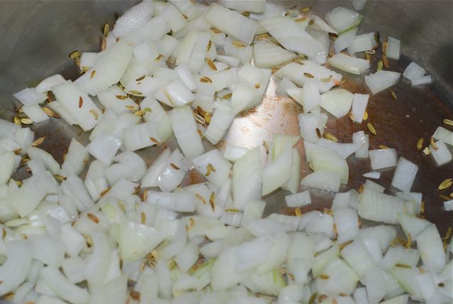 Add the diced onion to the toasted fennel seed