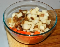 Cubed potatoes and sliced carrots